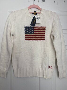 Brand New Ralph Lauren Polo American Flag Sweater White - small woman or child